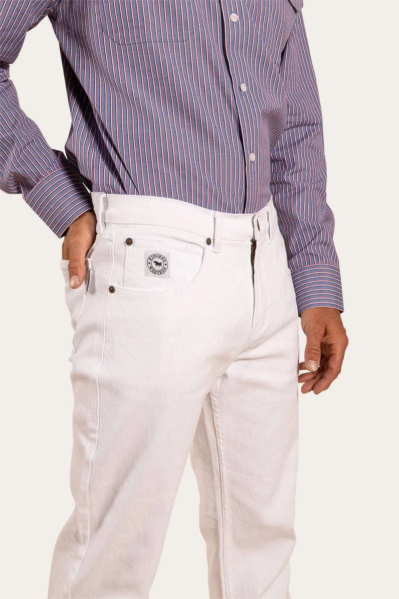 Muster Mens Slim Straight Fit Mid Rise Jeans - White