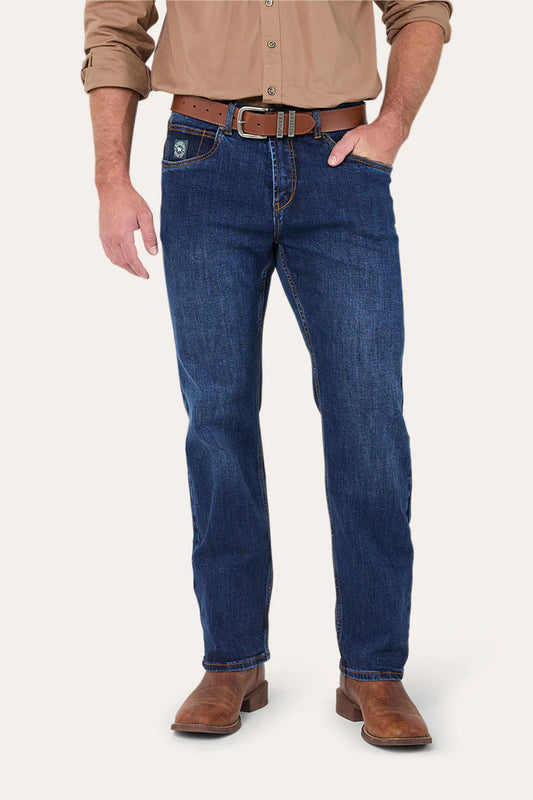 Muster Mens Slim Straight Fit Mid Rise Jeans - Dark Wash Blue
