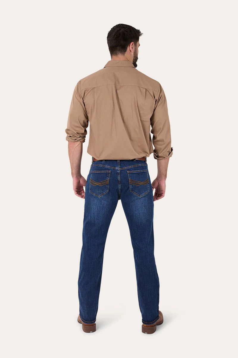 Muster Mens Slim Straight Fit Mid Rise Jeans - Dark Wash Blue