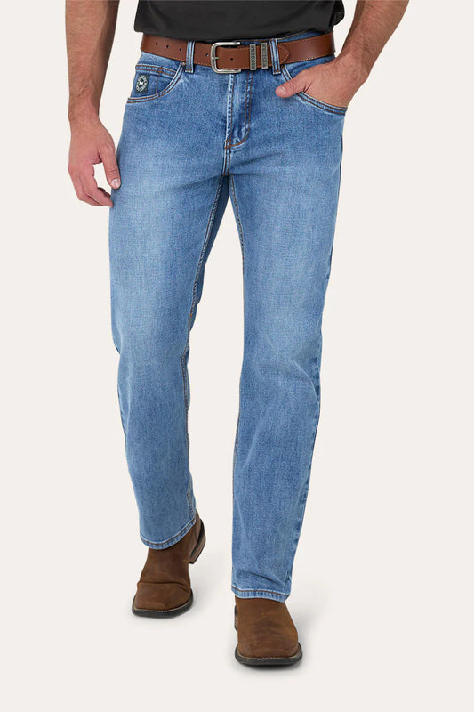 Muster Mens Slim Straight Fit Mid Rise Jeans - Mid Wash Blue
