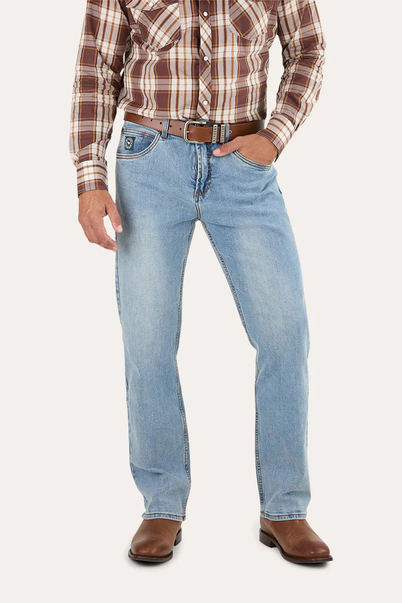 Muster Mens Slim Straight Fit Mid Rise Jeans - Light Blue