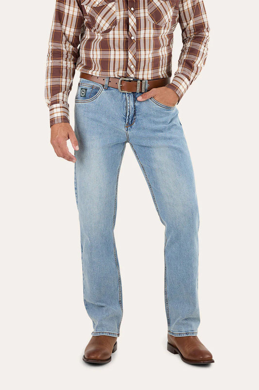 Muster Mens Slim Straight Fit Mid Rise Jeans - Light Blue