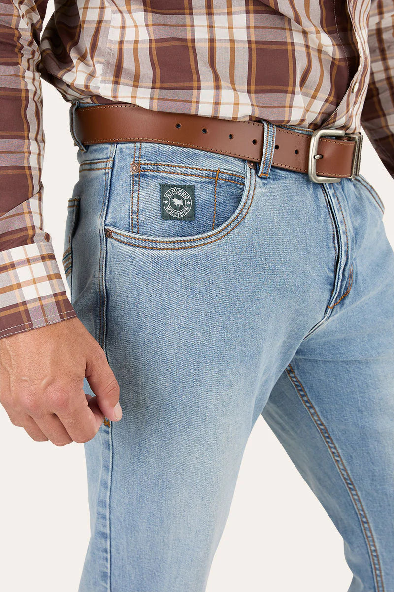 Muster Mens Slim Straight Fit Mid Rise Jeans - Light Blue
