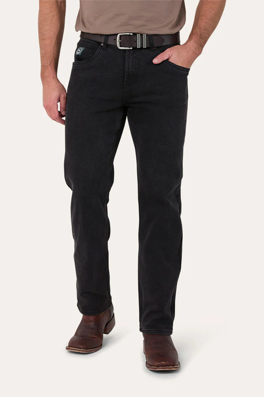 Muster Mens Slim Straight Fit Mid Rise Jeans - Black