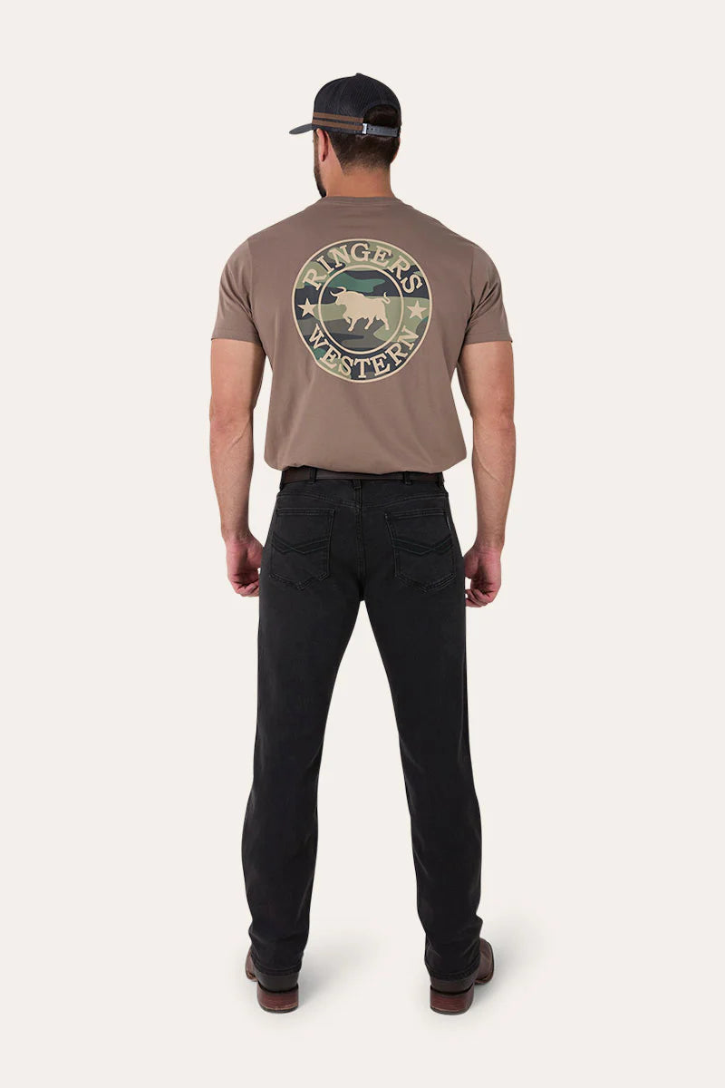 Muster Mens Slim Straight Fit Mid Rise Jeans - Black