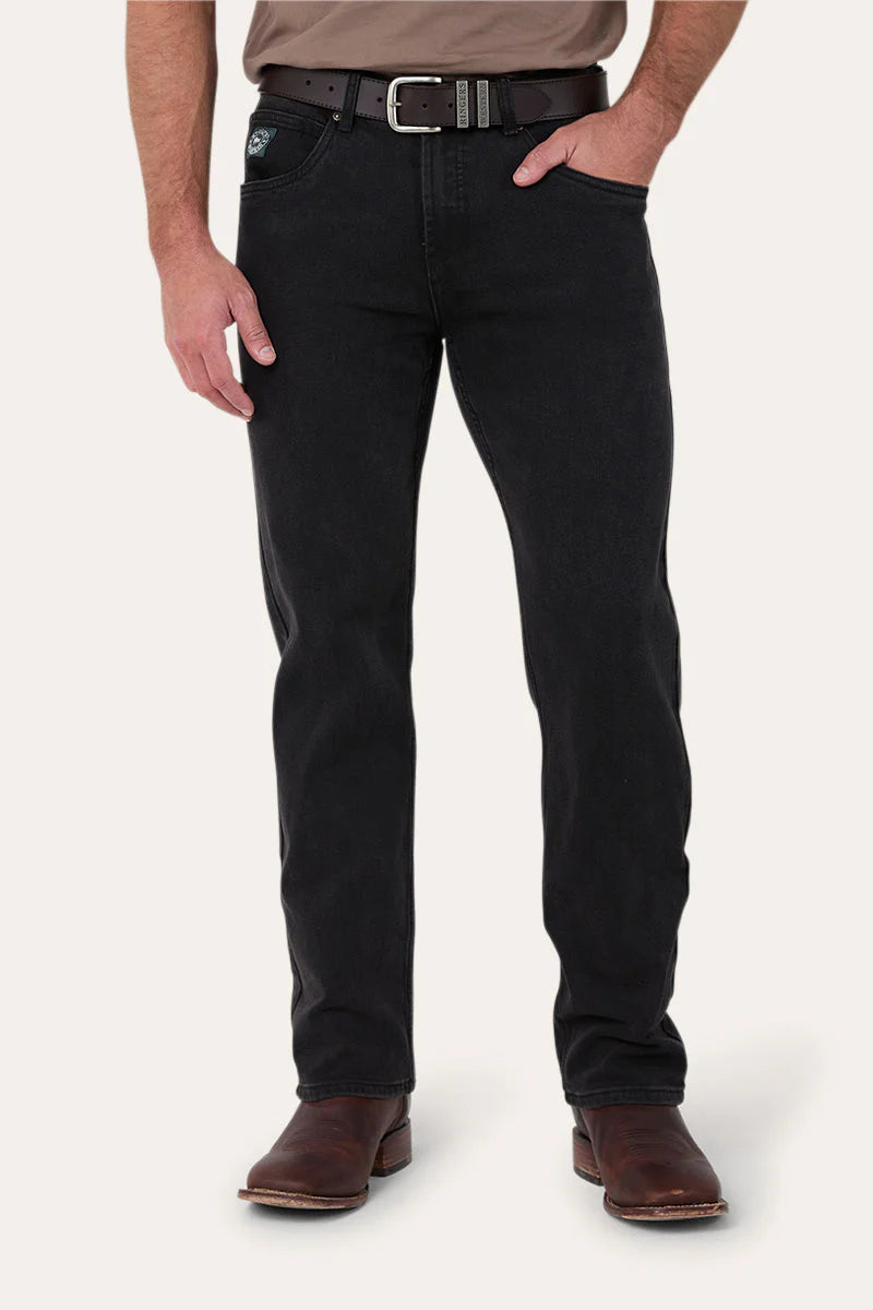 Muster Mens Slim Straight Fit Mid Rise Jeans - Black