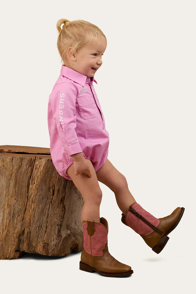Howdy Tot Babies LS Workshirt Romper - Pink