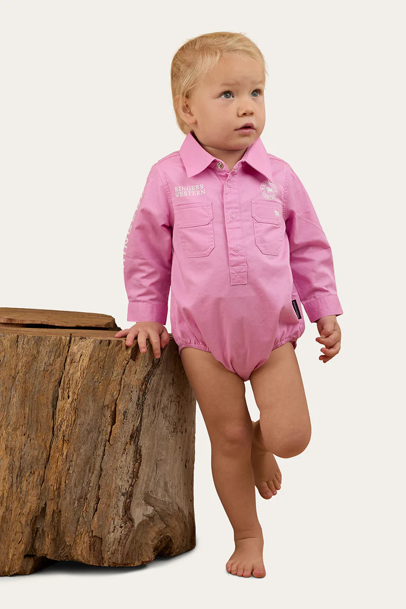 Howdy Tot Babies LS Workshirt Romper - Pink