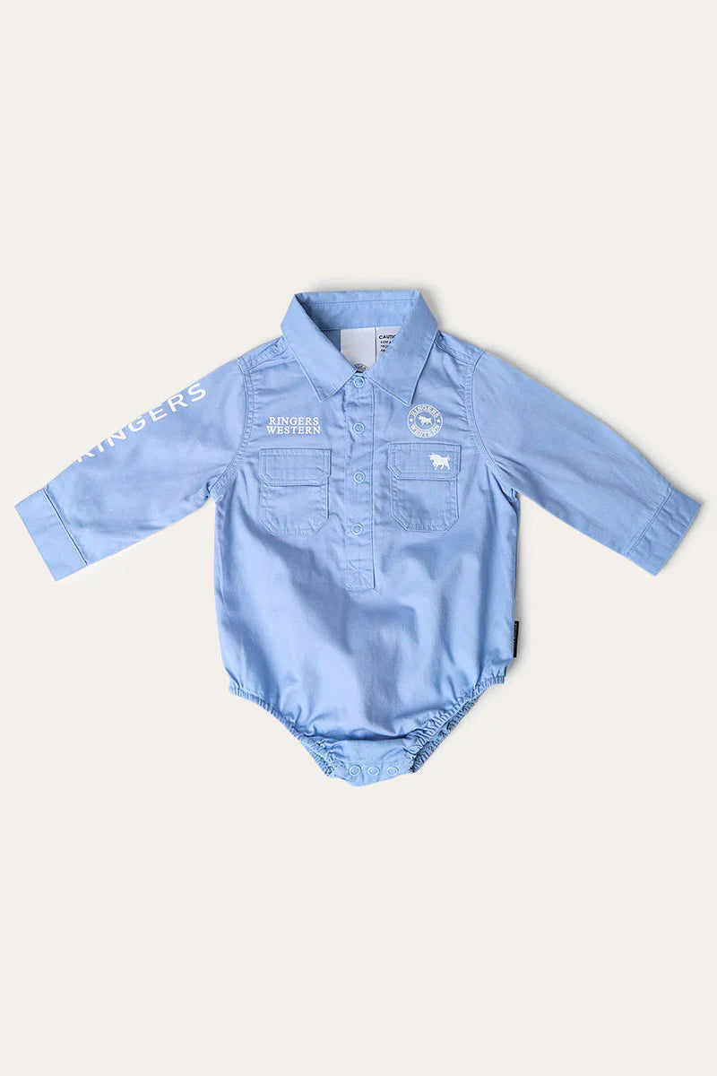 Howdy Tot Babies LS Workshirt Romper - Blue / White
