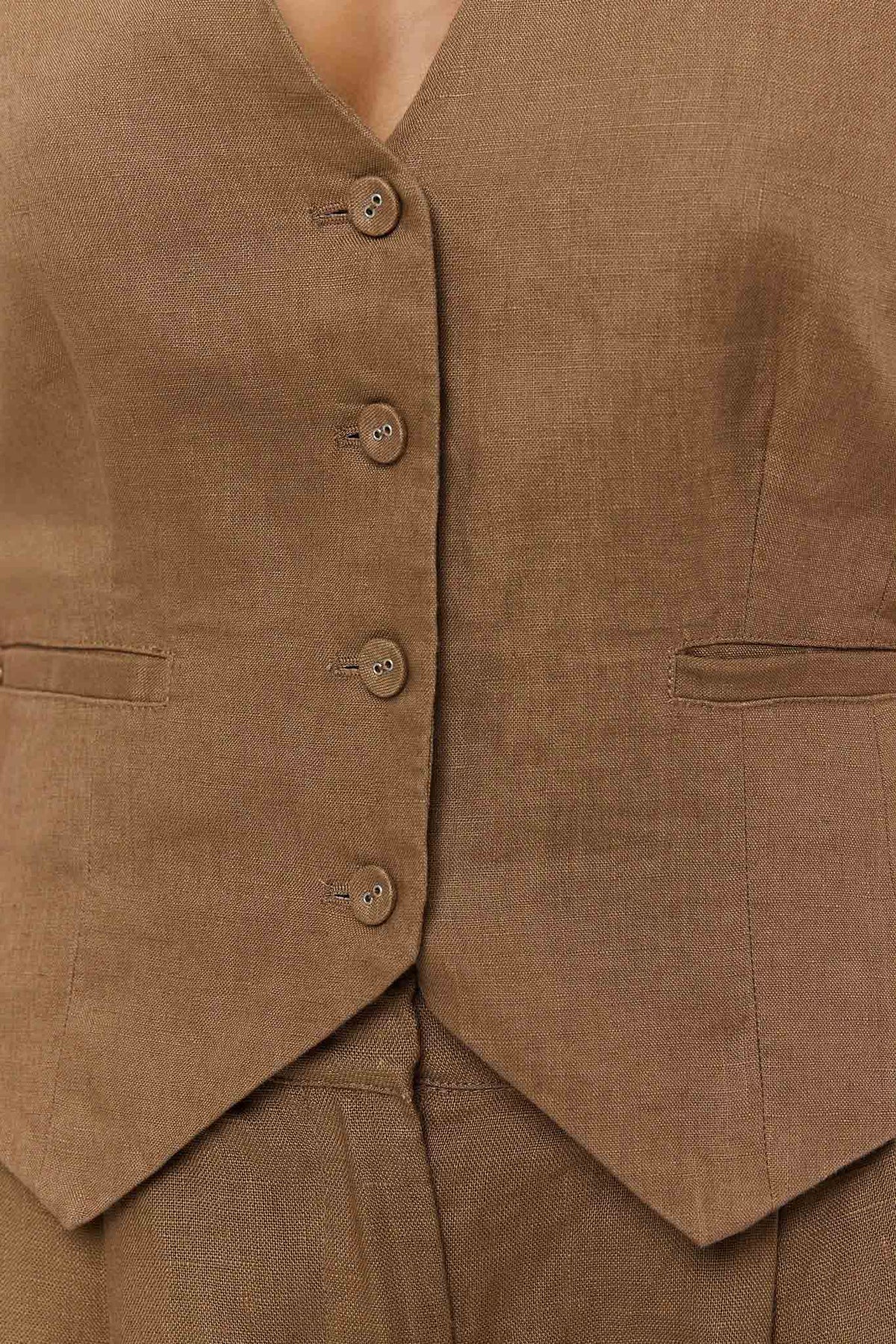 Zahra Women’s Linen Vest - Caramel