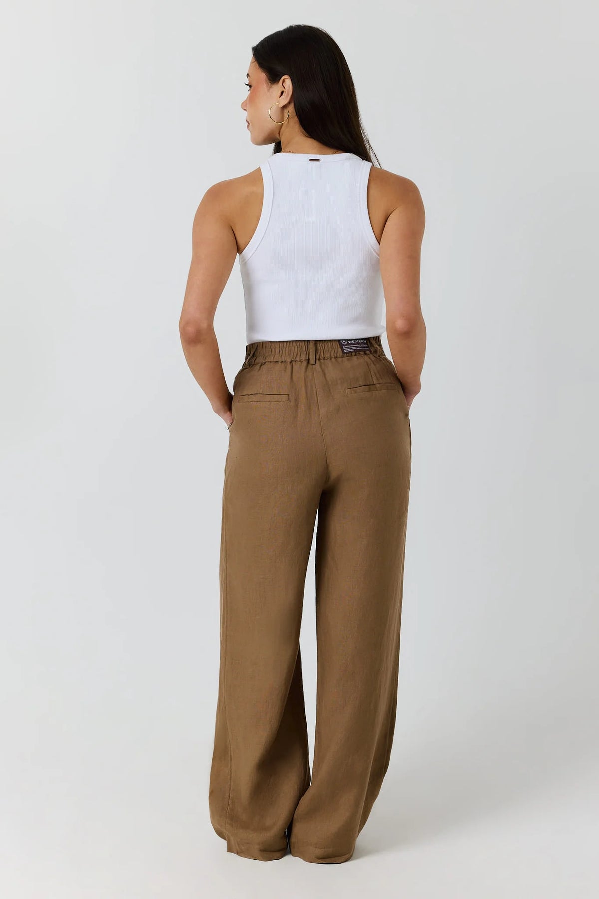 Carly women’s Linen Tailored Pant - Caramel