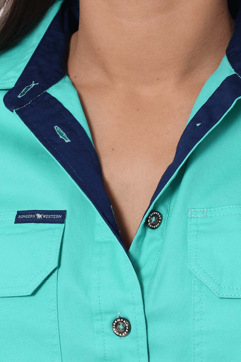 Jules Women’s Half Button Short Sleeve Work Shirt - Mint