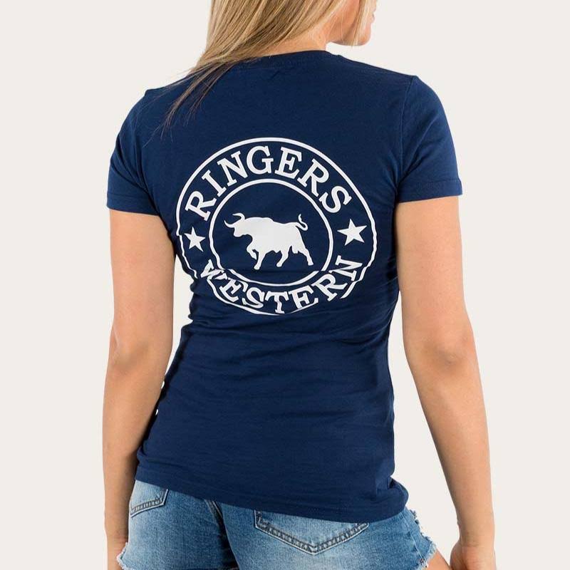 Signature Bull Womens FITTED T-Shirt - Navy with White Print