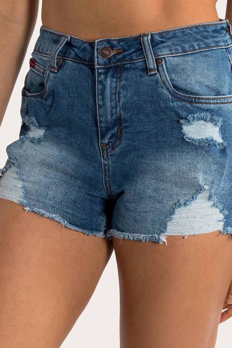 Jessie Womens Mid Rise Ripped Denim Short