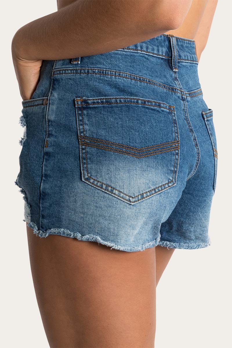 Jessie Womens Mid Rise Ripped Denim Short
