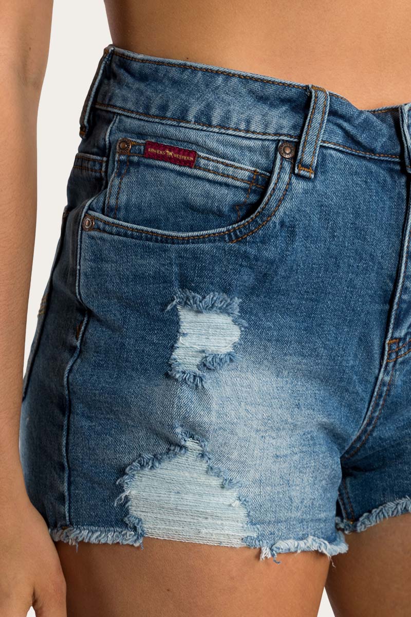 Jessie Womens Mid Rise Ripped Denim Short