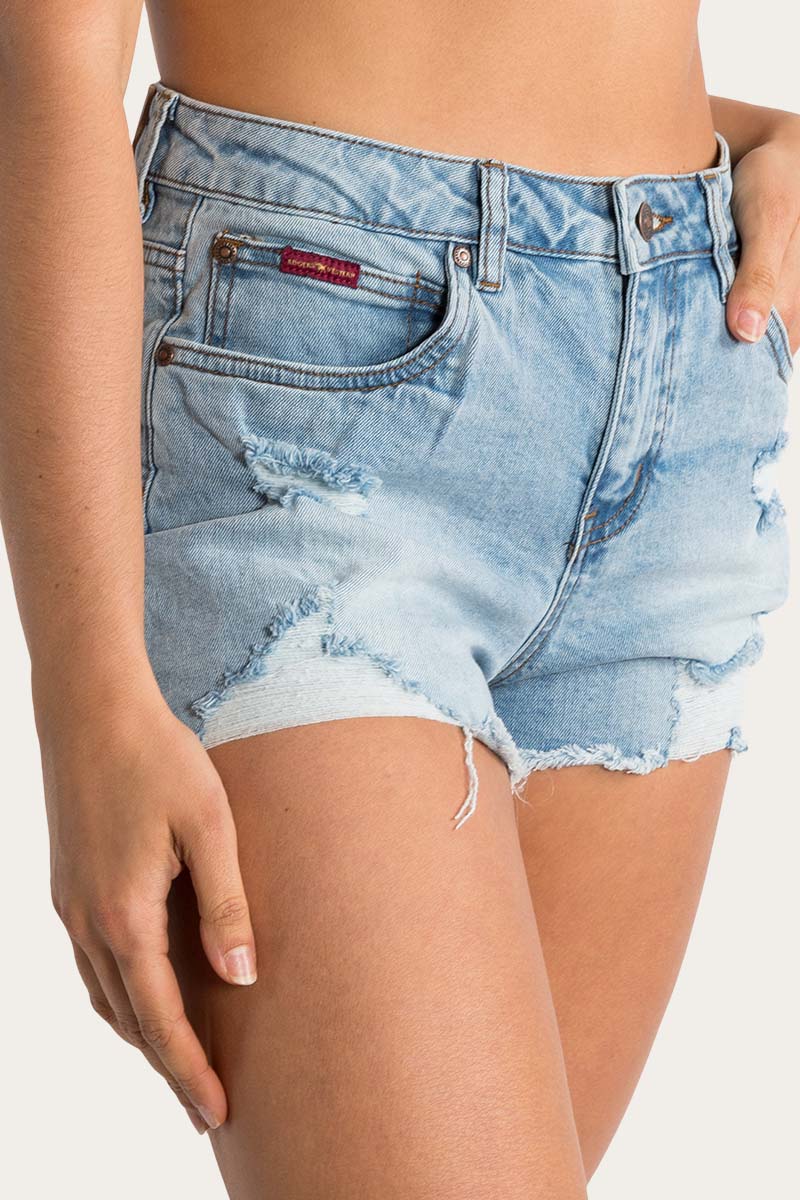 Jessie Womens Mid Rise Ripped Denim Short