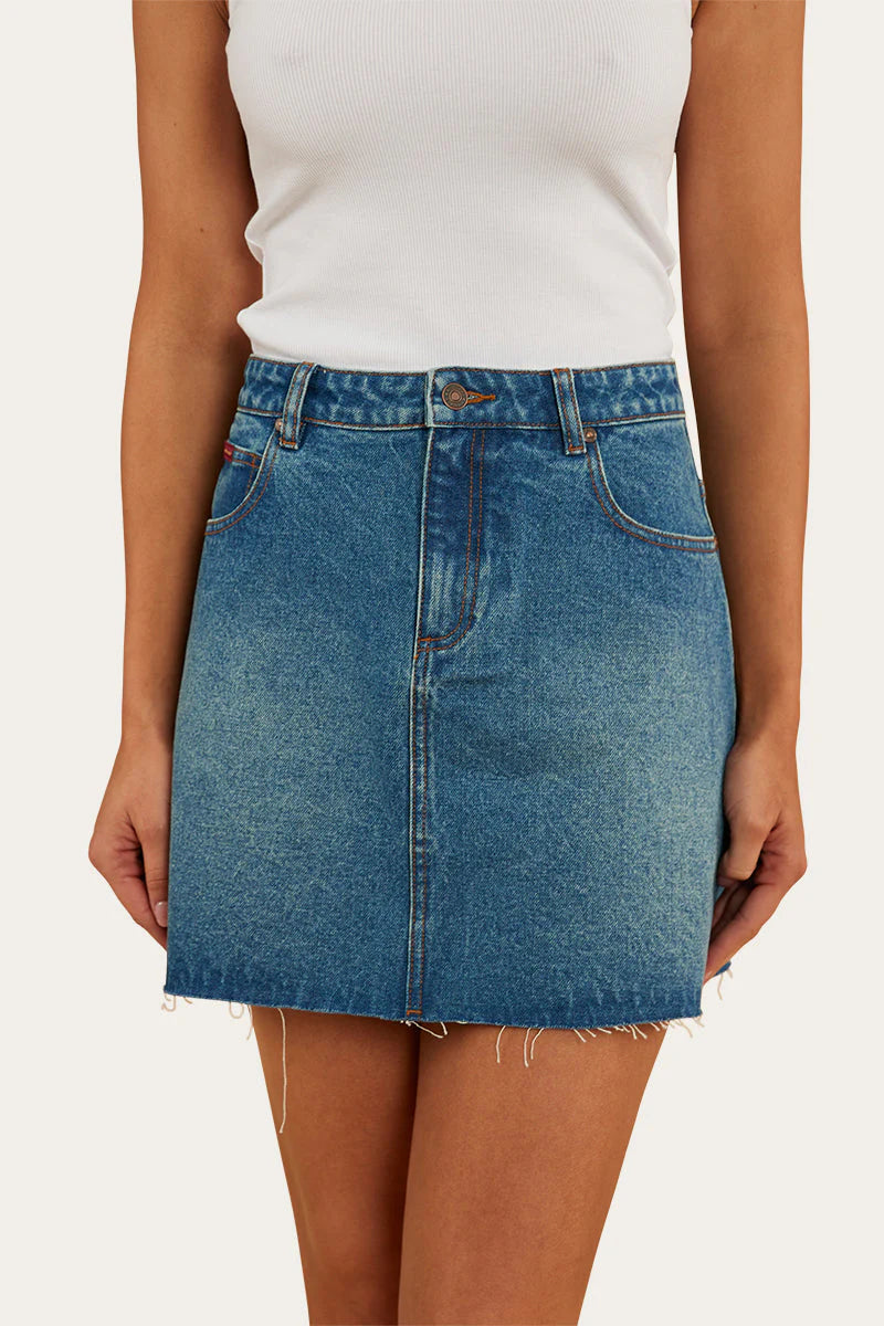 Venice Women’s Denim Skirt-Mid Wash Blue