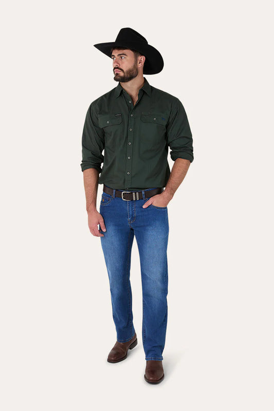 Mitchell Mens Straight Leg Jeans - Mid Blue
