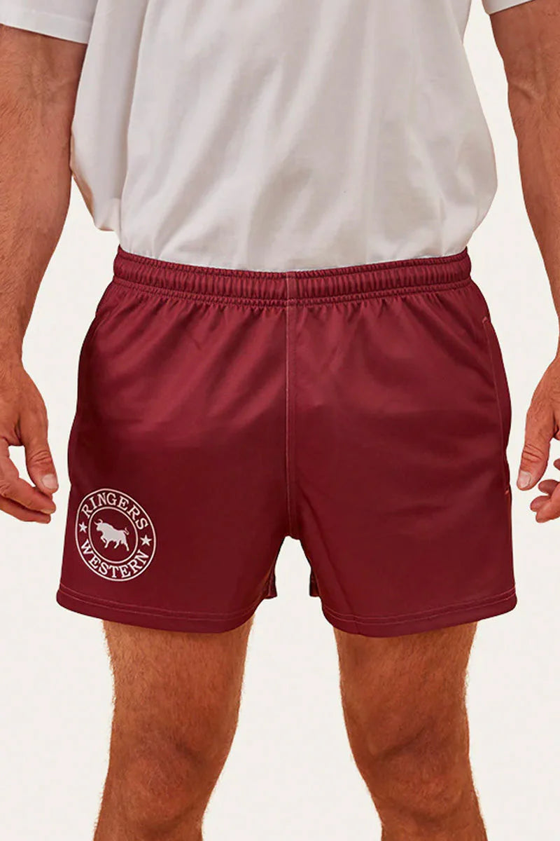 Unisex Ringers Footy Shorts - Burgundy
