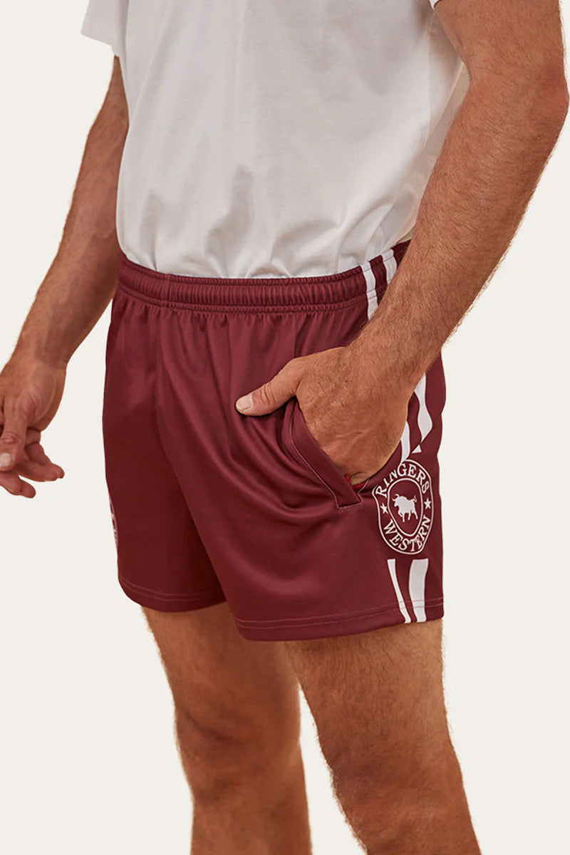 Unisex Ringers Footy Shorts - Burgundy