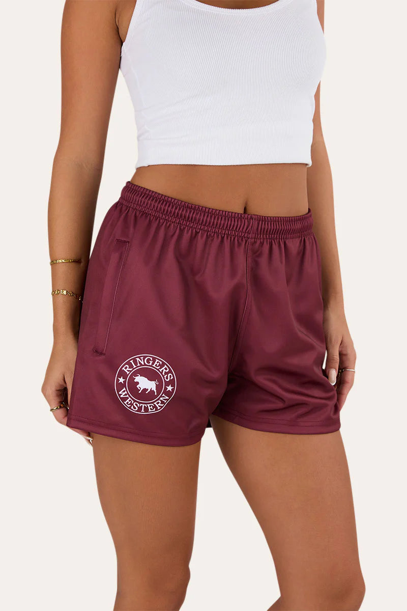 Unisex Ringers Footy Shorts - Burgundy