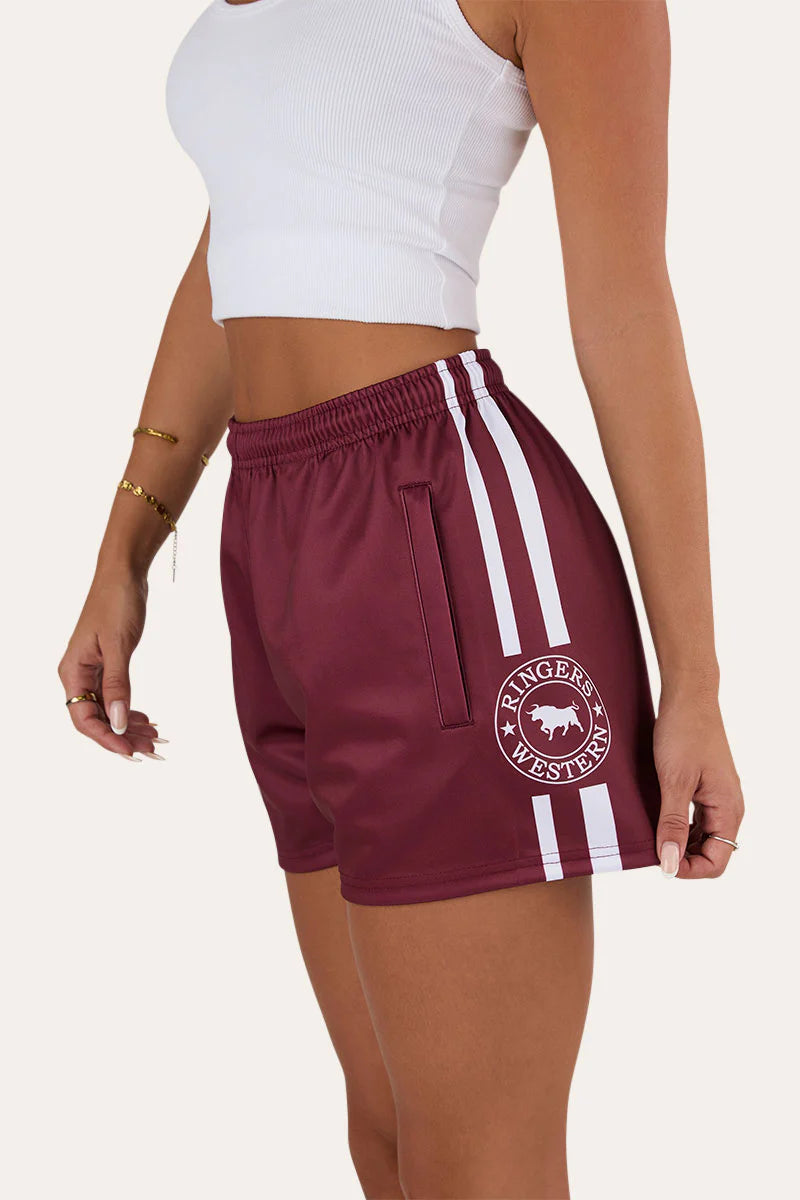 Unisex Ringers Footy Shorts - Burgundy