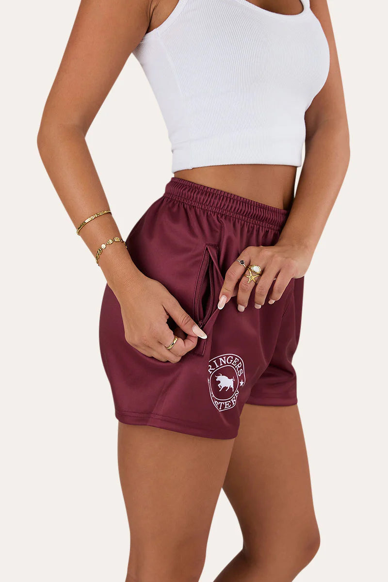 Unisex Ringers Footy Shorts - Burgundy