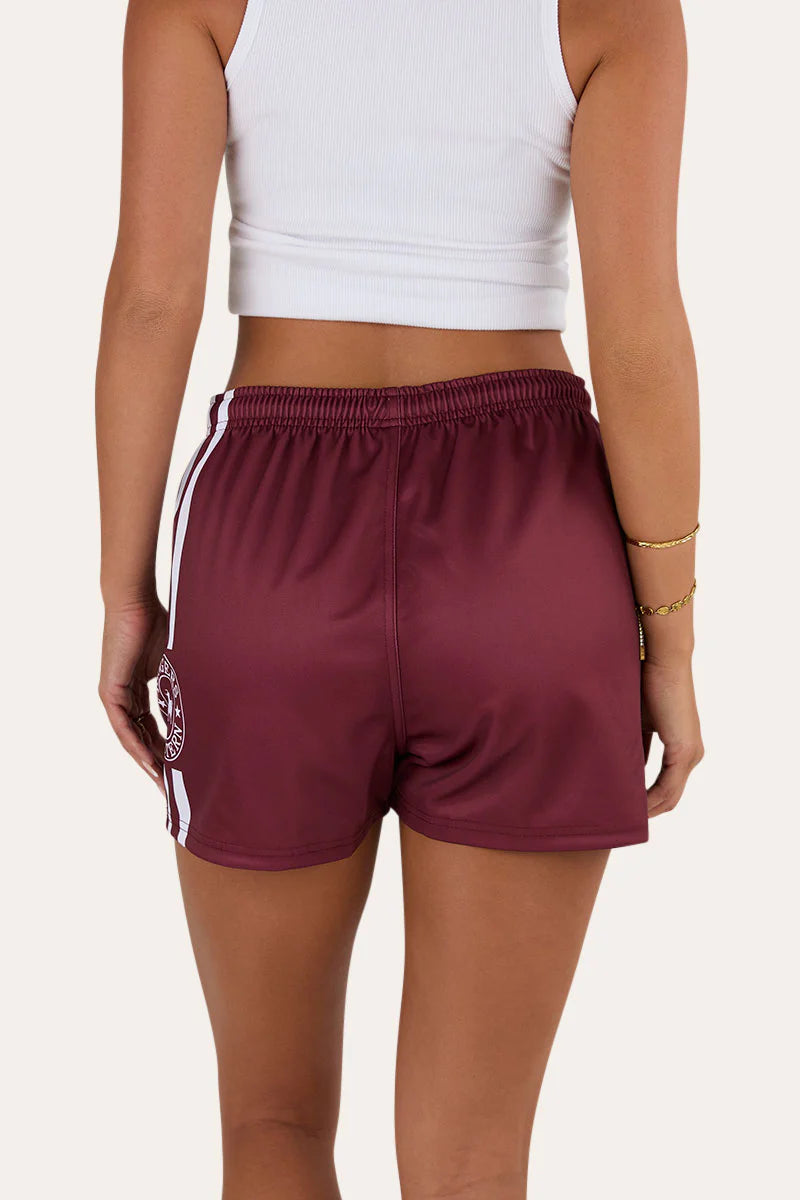 Unisex Ringers Footy Shorts - Burgundy