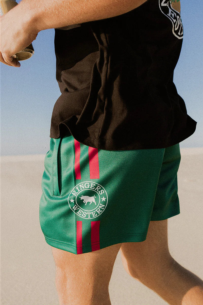 Unisex Ringers Footy Shorts - Lake Green