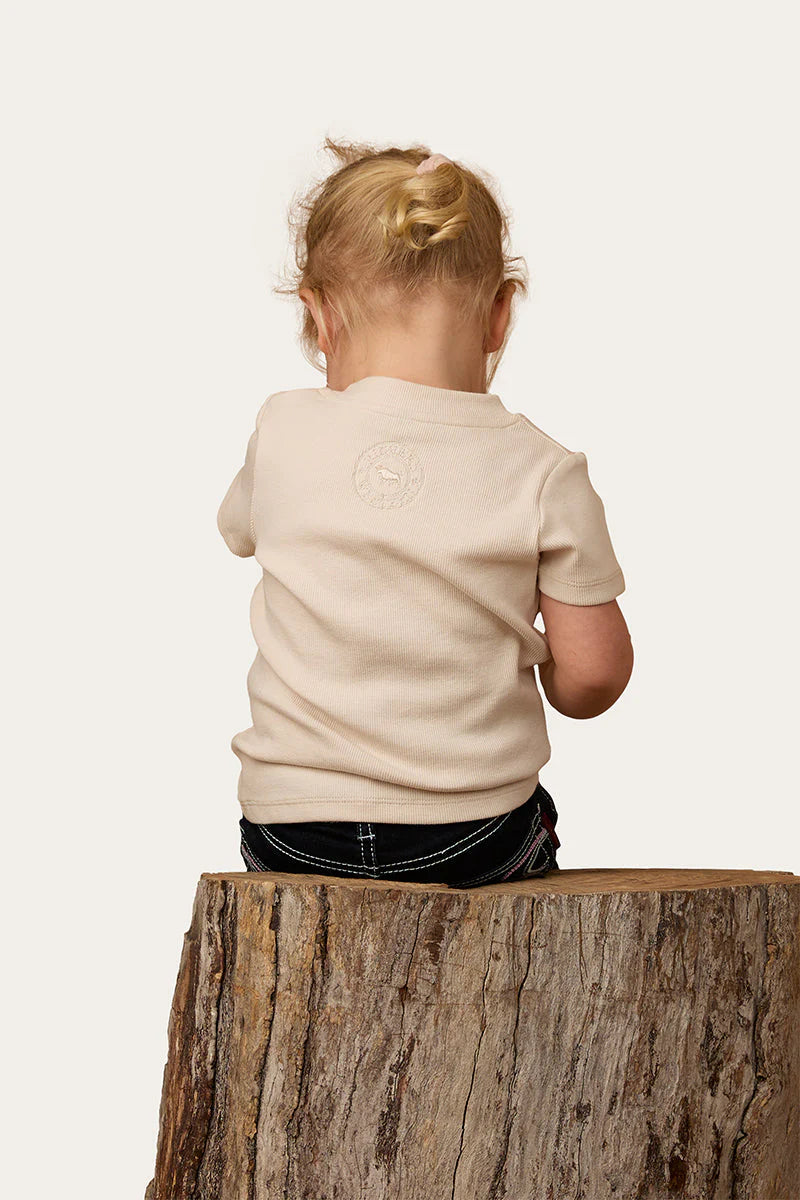 Casey Kids Rib Henley Top - Off White