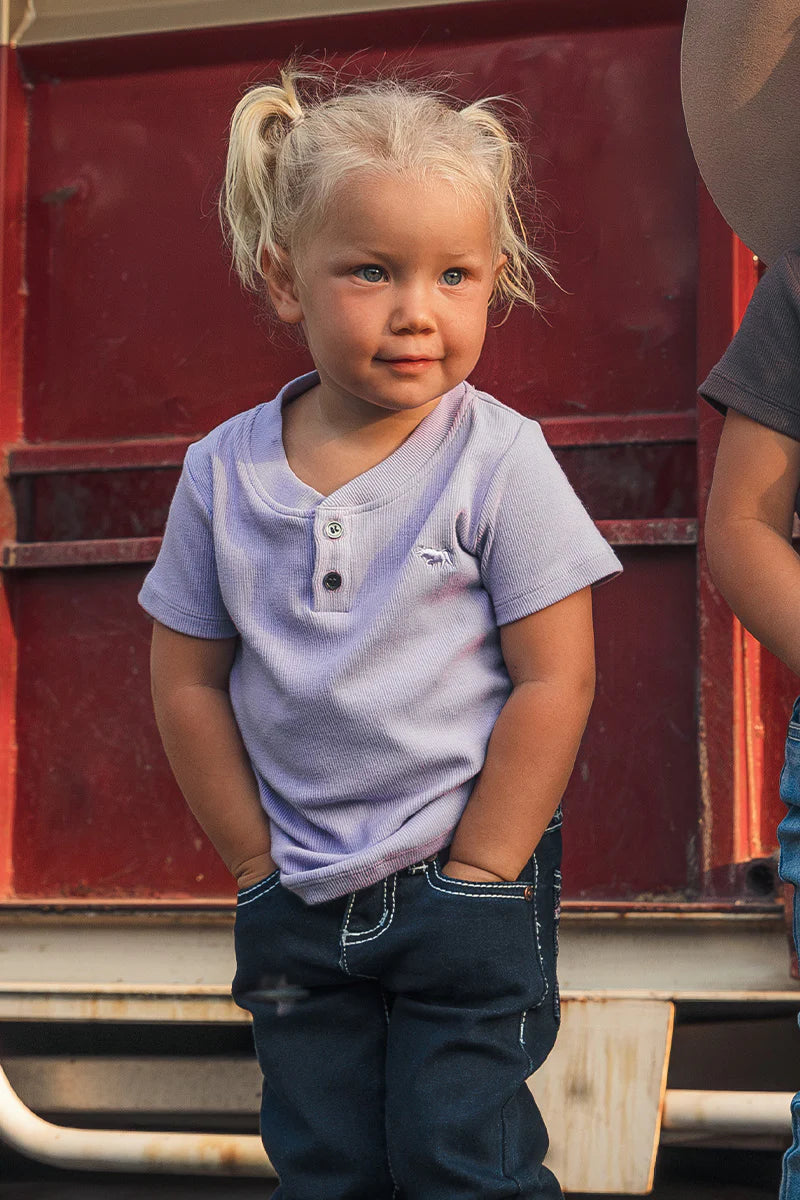 Casey Kids Rib Henley Top - Violet