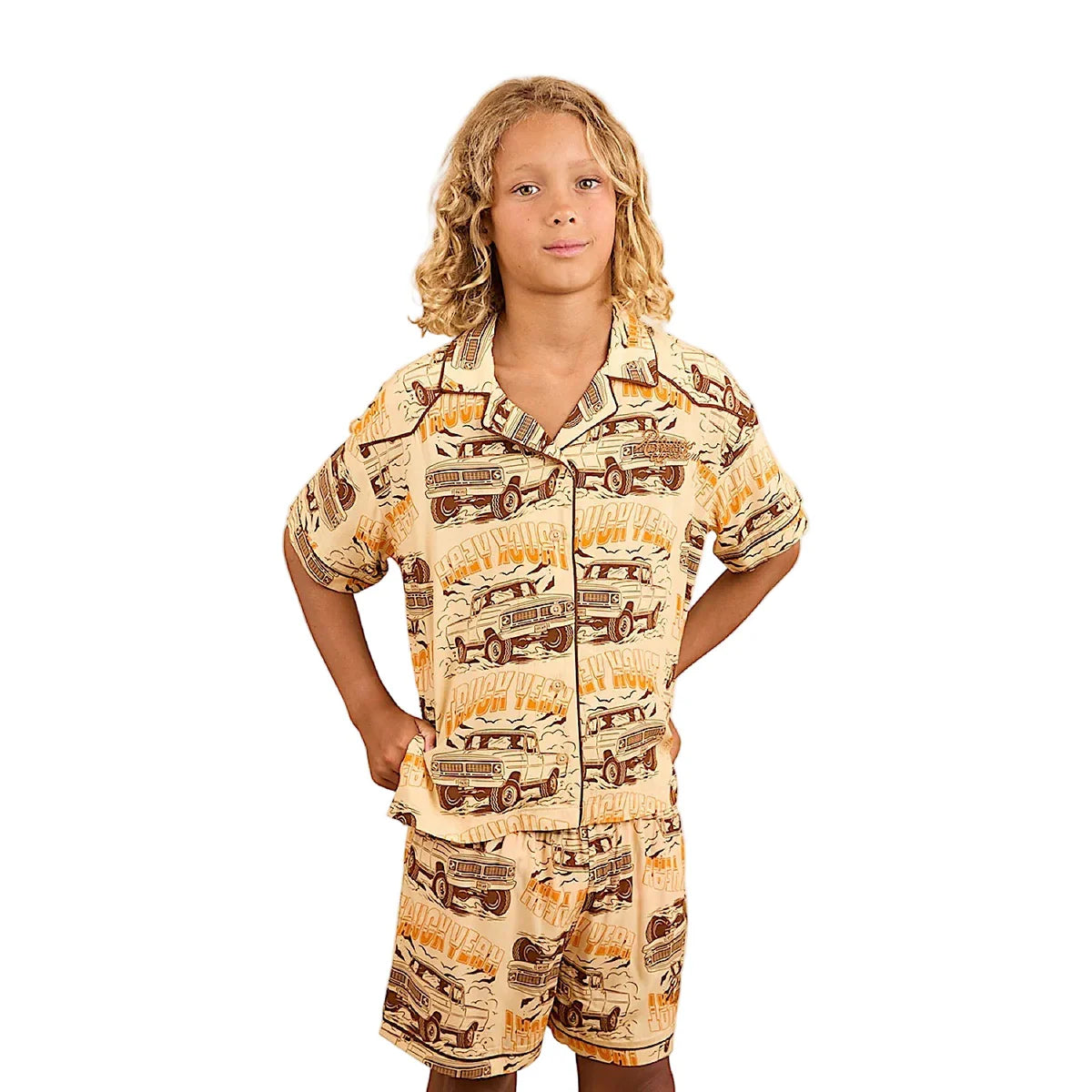 Truck Yeah Kids Short Pyjama Set - Dark Sand