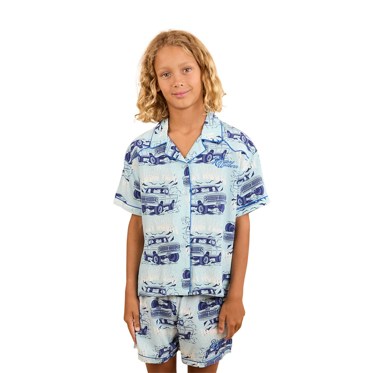 Truck Yeah Kids Short Pyjama Set - Light Blue