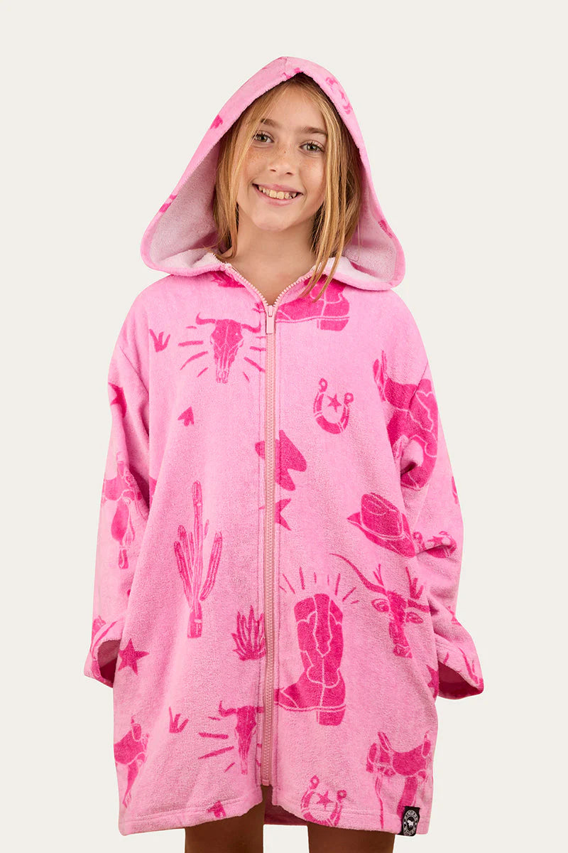 Boot Scootin Kids Zip Through Towel - Pastel Pink