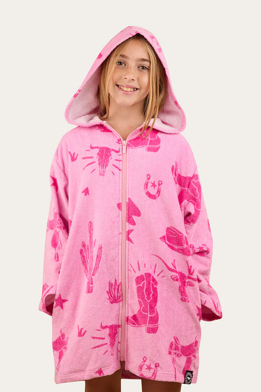 Boot Scootin Kids Zip Through Towel - Pastel Pink