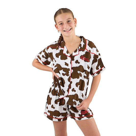Evadale Kids Short Pyjama Set - White/Chocolate