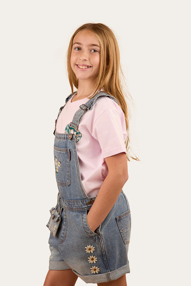 Bessie Kids Denim Short Overall - Light Wash blue