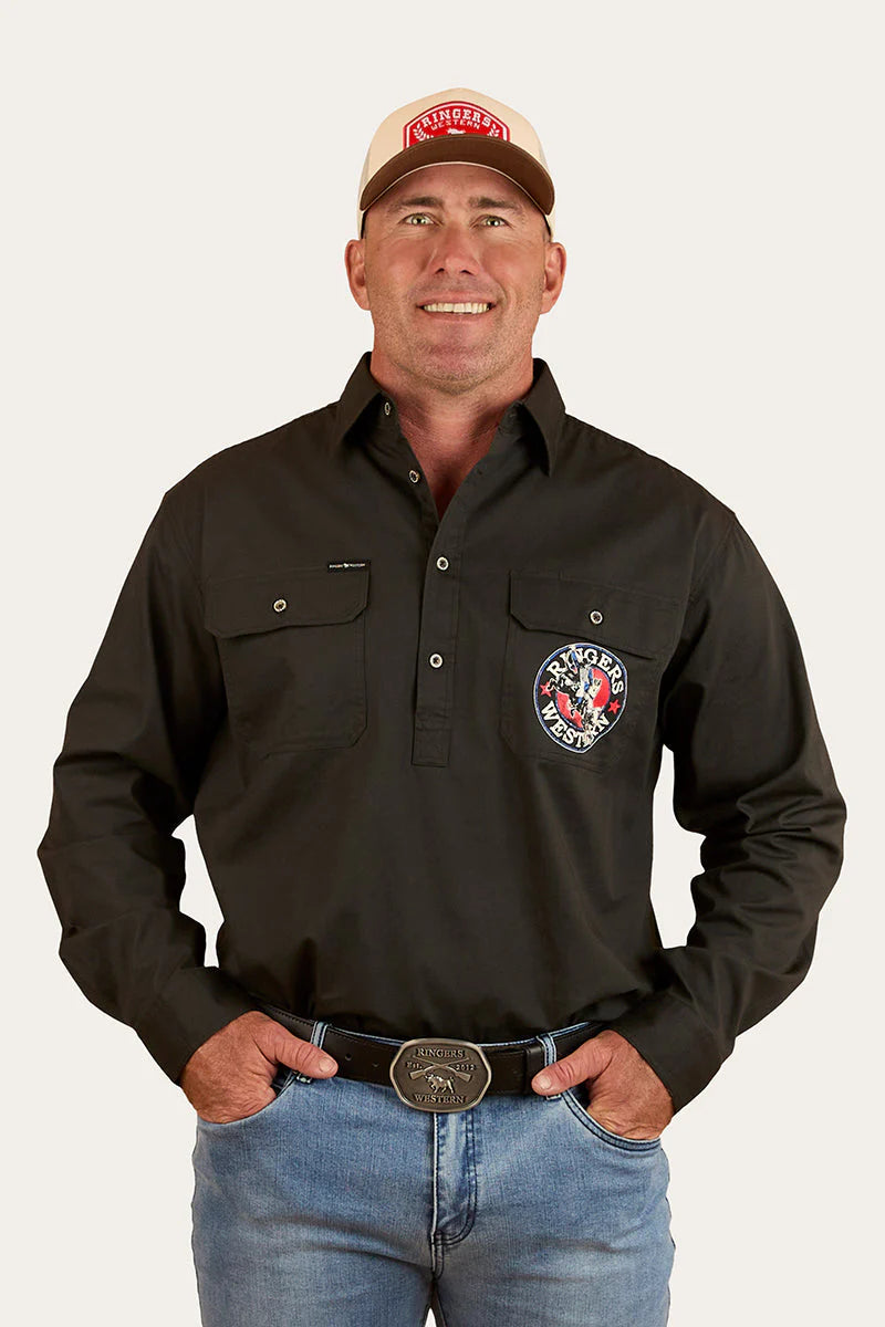 8 Seconds Men’s Half Button Work Shirt - Charcoal