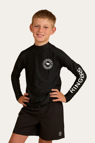 Davey Boys Swim Rashie - Black w/ White