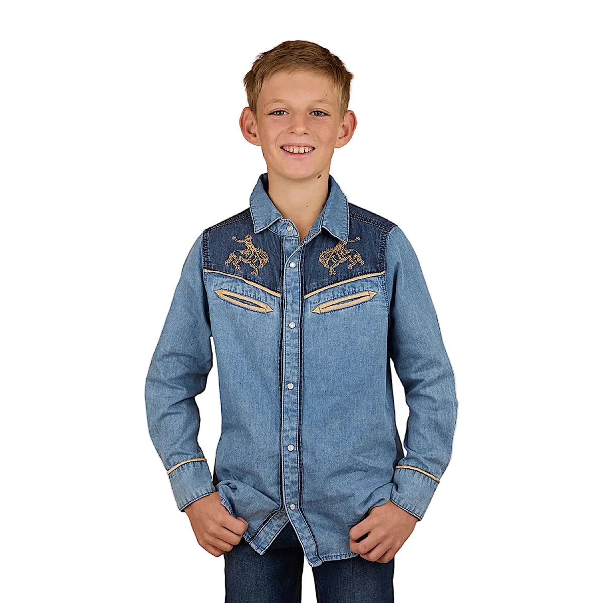 Jaxon Kids Western Shirt - Light Wash Blue