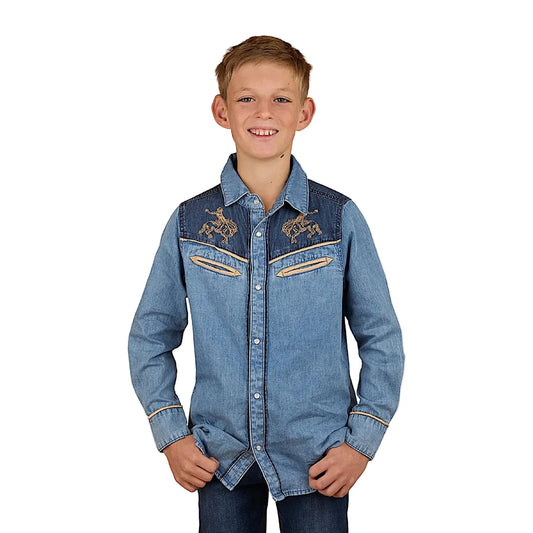 Jaxon Kids Western Shirt - Light Wash Blue