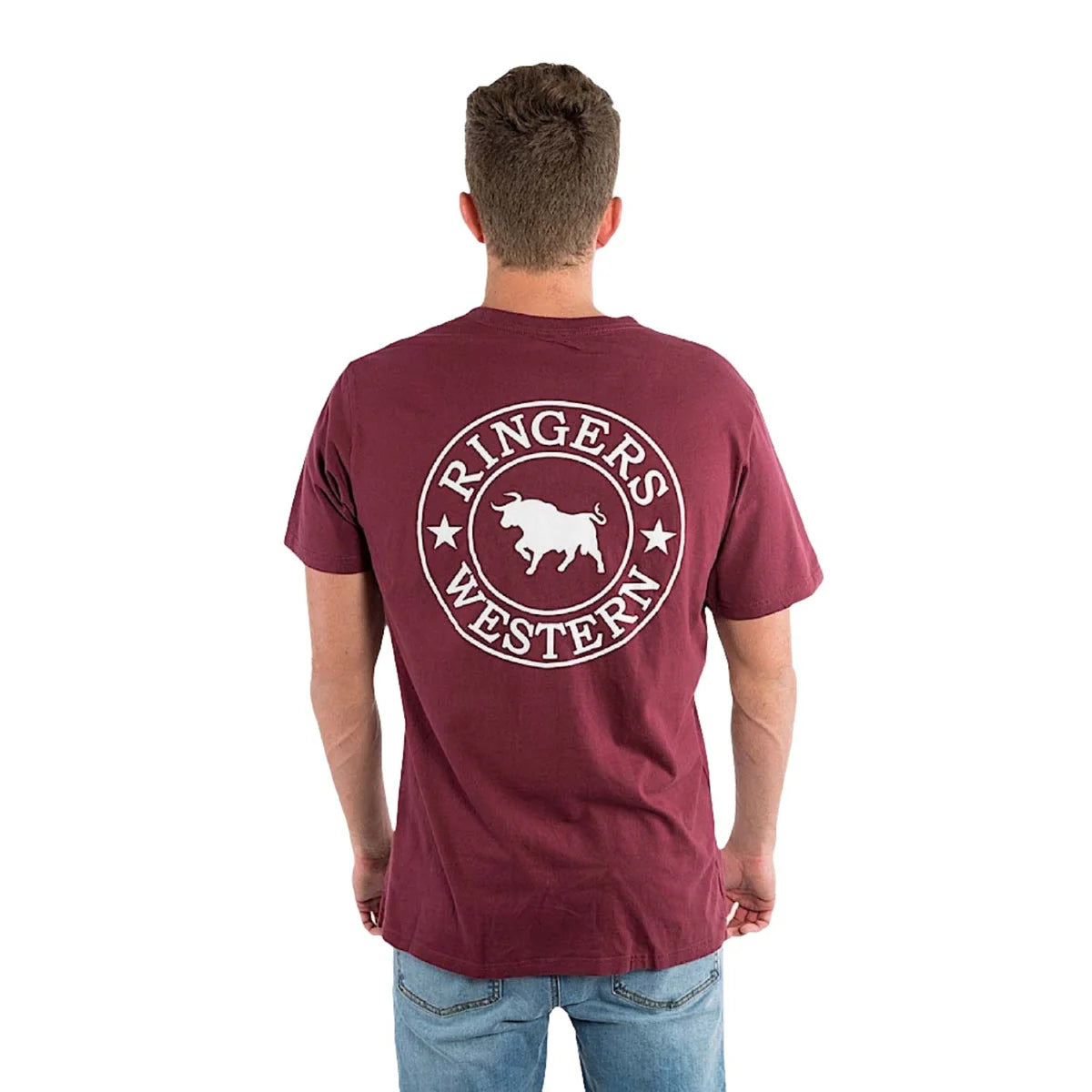 Signature Bull Mens Loose T-Shirt - Burgundy with White Print