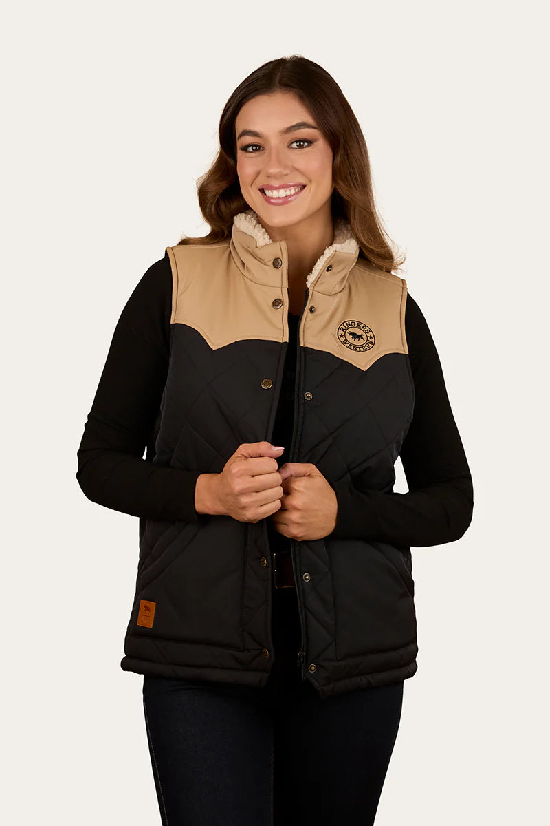 Selwyn Women’s Puffer Vest - Dark Sand/ Black