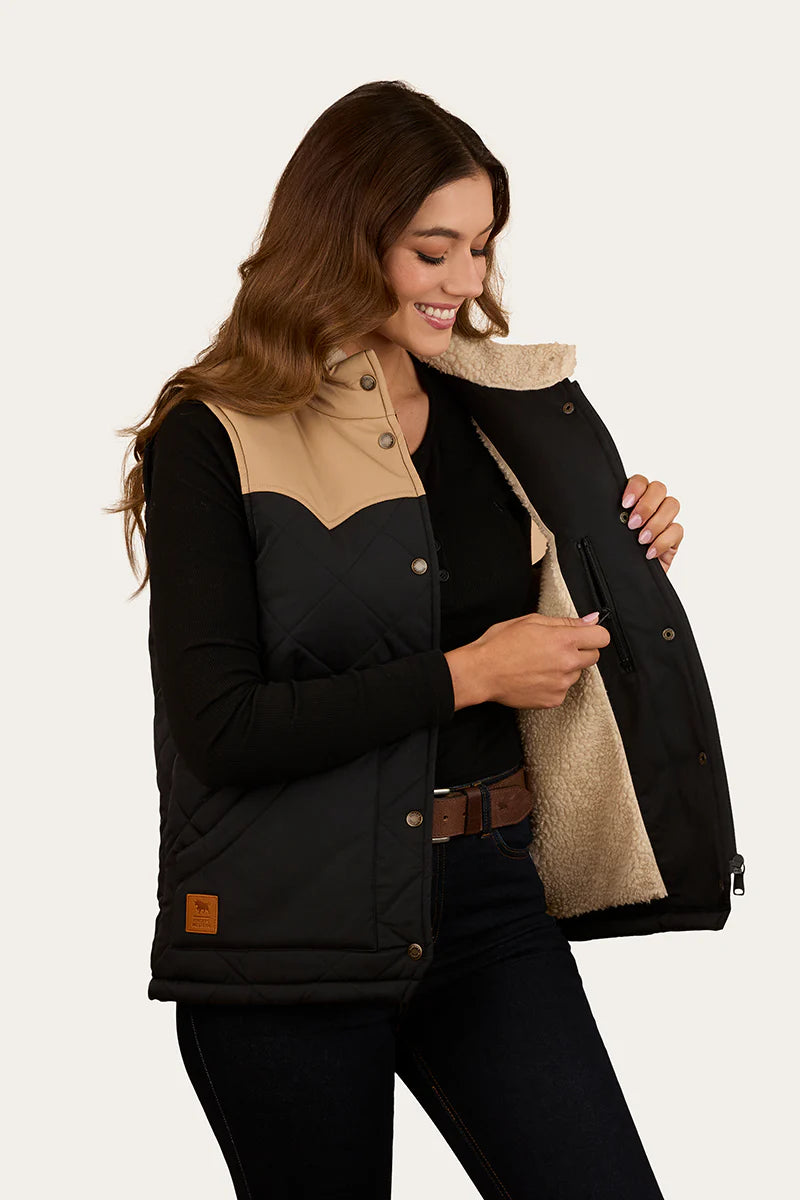 Selwyn Women’s Puffer Vest - Dark Sand/ Black