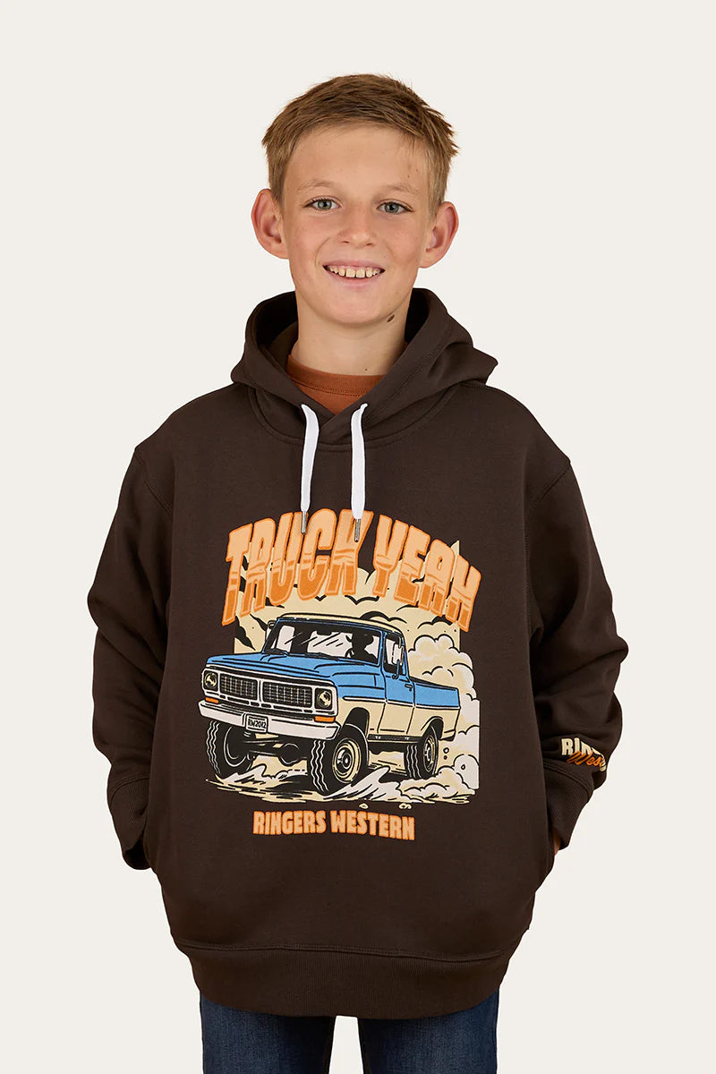 Truck Yeah Kids Oversized Pullover Hoodie- Charcoal