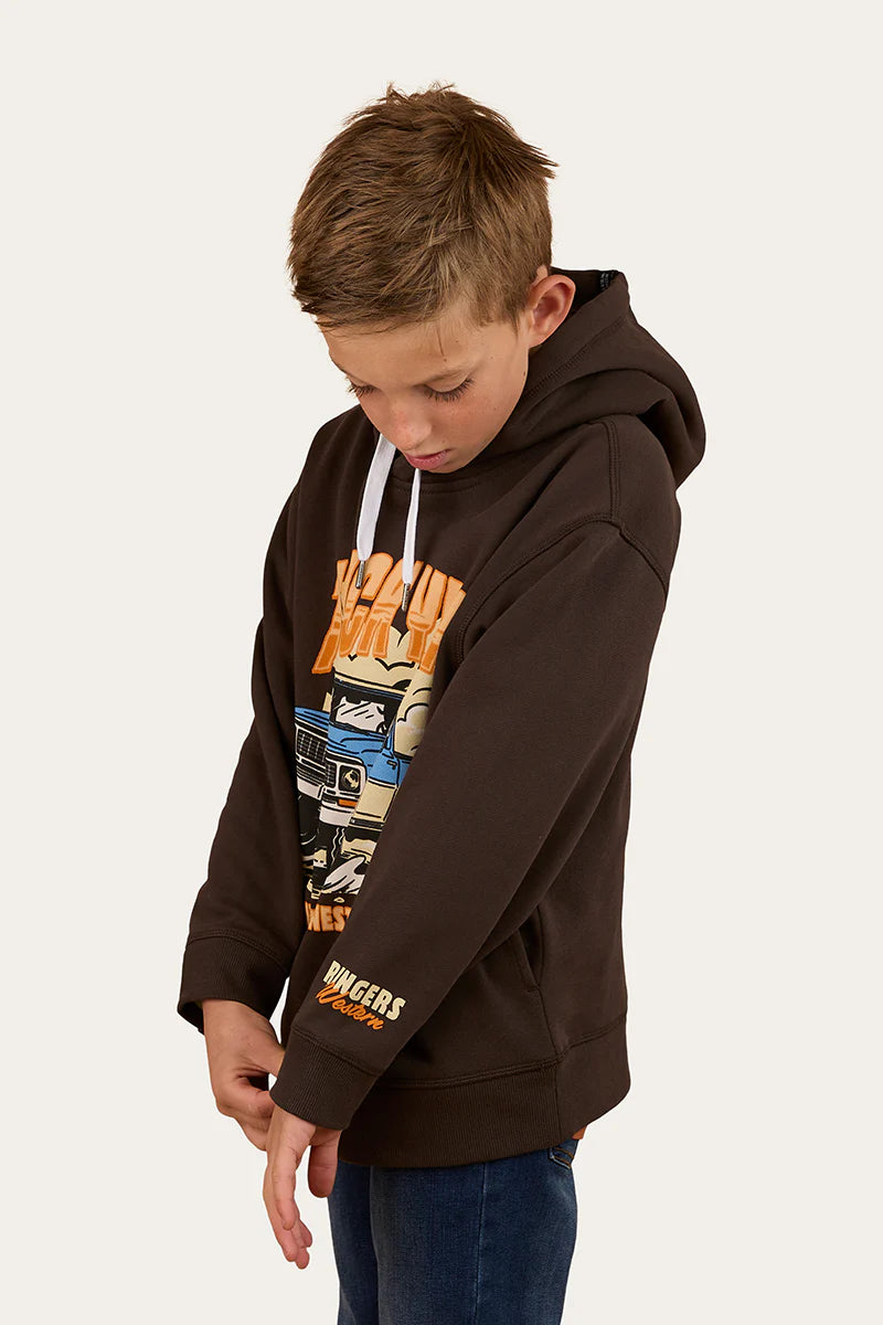 Truck Yeah Kids Oversized Pullover Hoodie- Charcoal