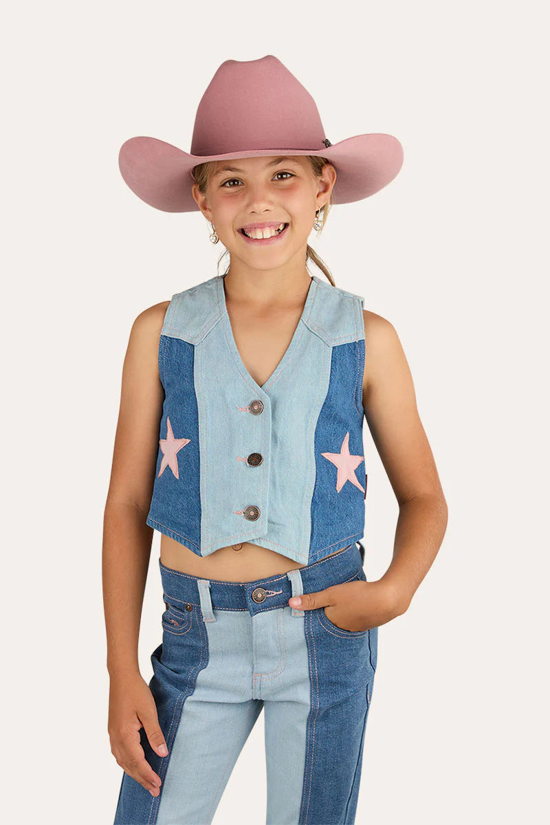 Ella Kids Panel Vest - Vintage light Blue/Dark Mid Blue