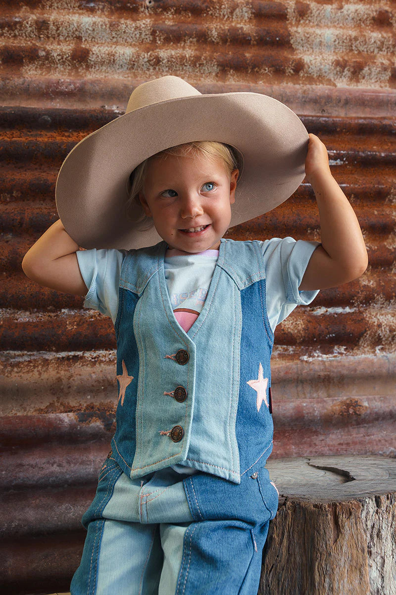 Ella Kids Panel Vest - Vintage light Blue/Dark Mid Blue