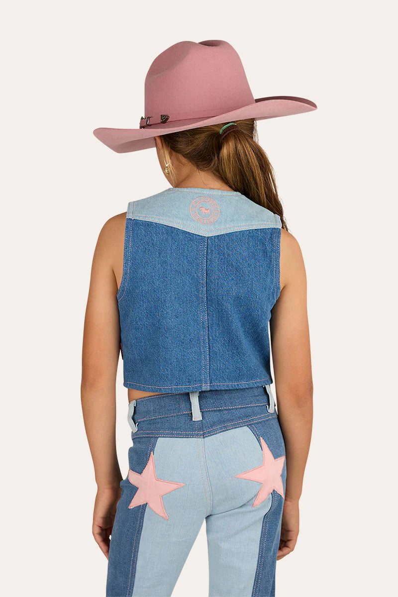 Ella Kids Panel Vest - Vintage light Blue/Dark Mid Blue